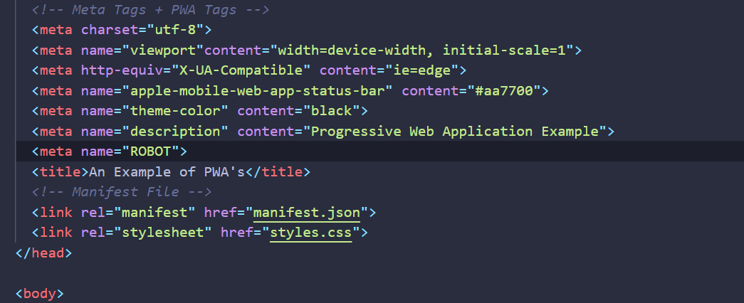 Image of the meta tags in this project